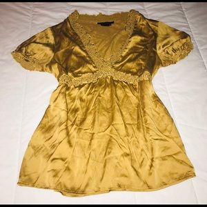 ⚡️BCBG Gold Silk Tunic Top w/ Ruffles Size M